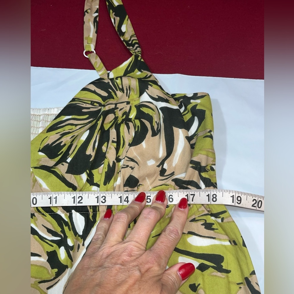 Long Tall Sally BLACK Olive Cotton Sun DRESS flowers V Neck MIDI Lined, SIZE 16 - Picture 11 of 16